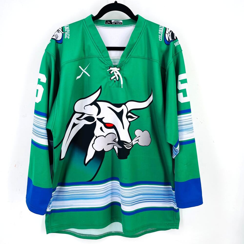 Colorado Rampage Hockey Jersey Shirt #56 Green Adult Size Medium X Jersey